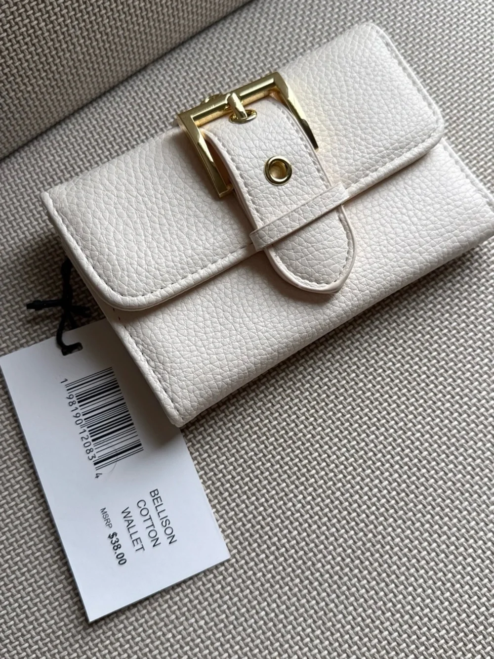 Steve Madden Cream Textured Leather Wallet with Gold Buckle